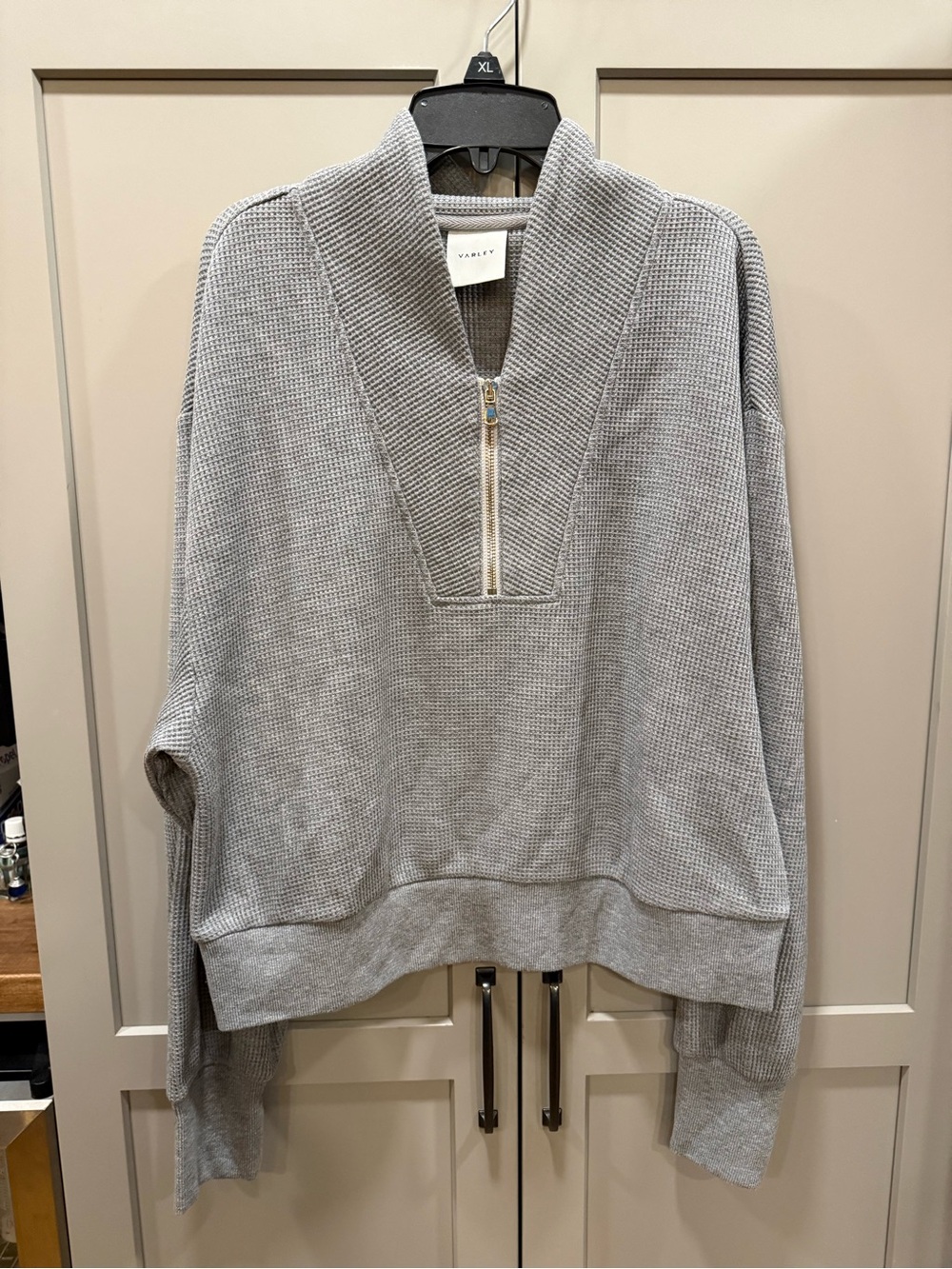 Varley women’s Gray Belmont quarter-Zip Waffle Knit Sweater/sweatshirt